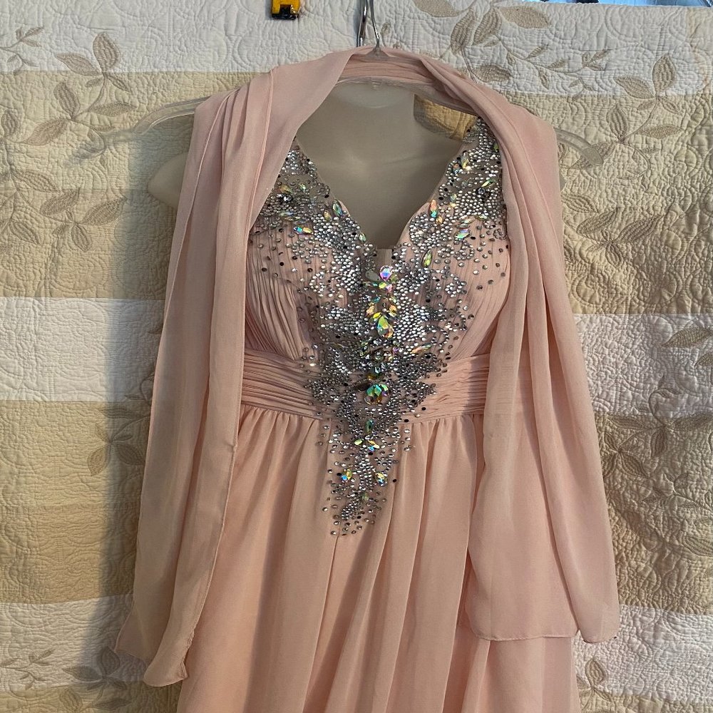 Light Pink Formal Full Length Sequins Corset Dress